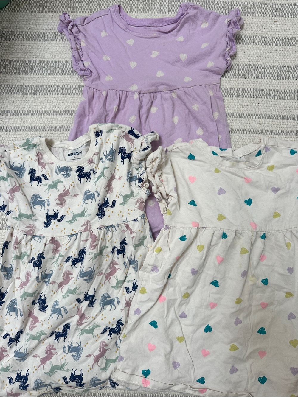 Old Navy Bundle Toddler Heart & Unicorn Dresses - Lavender, White, Cream Sz 3T